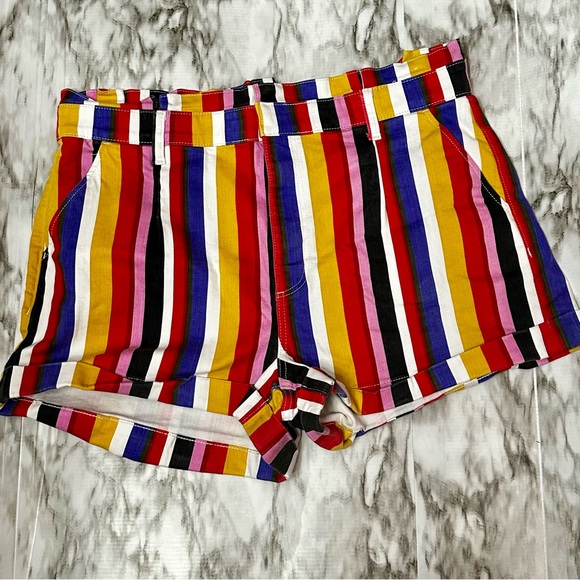 Express Womens Sz 18 Bold Multi Color Striped Extreme High Rise Shortie Shorts - Picture 4 of 7